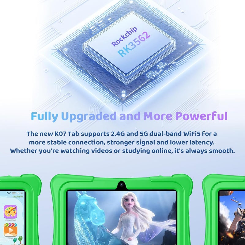 aiprotablet تابلت للأطفال، 7 بوصة أندرويد 15 تابلت للأطفال، 8GB+32GB 1TB قابل للتوسيع، تابلت للأطفال رباعي النواة مع غلاف مضاد للصدمات، BT5.0، واي فاي 5، تحكم أبوي، ألعاب، كاميرا مزدوجة (أخضر) - Image 3